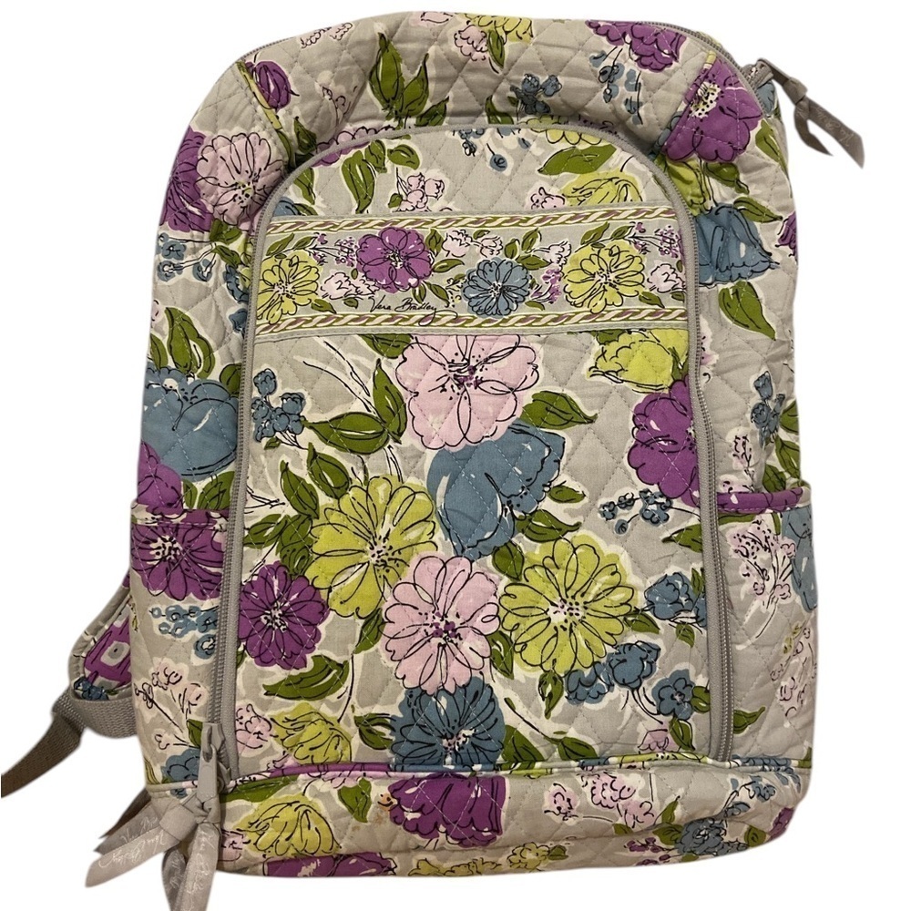 Vera Bradley Blue Green Purple Floral Quilted Backpack Book bag Laptop Case